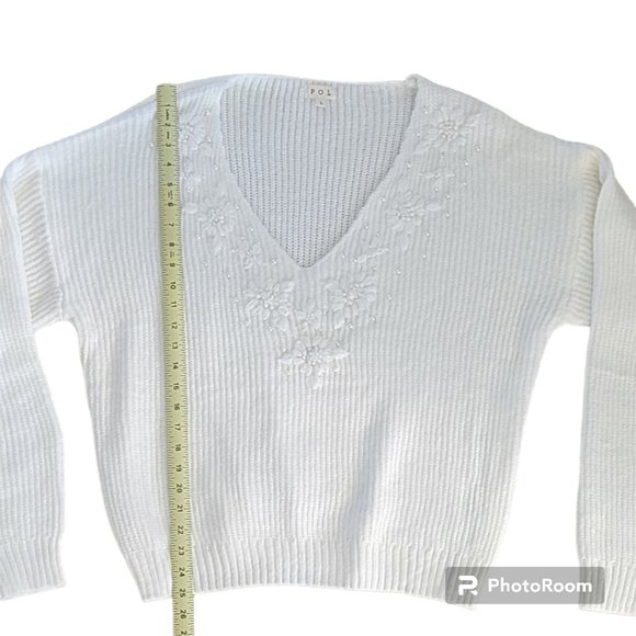 POL Ivory V-Neck Mohair Wool Sweater Embroidered with Pearl Bead Detail NEW - Picture 6 of 9